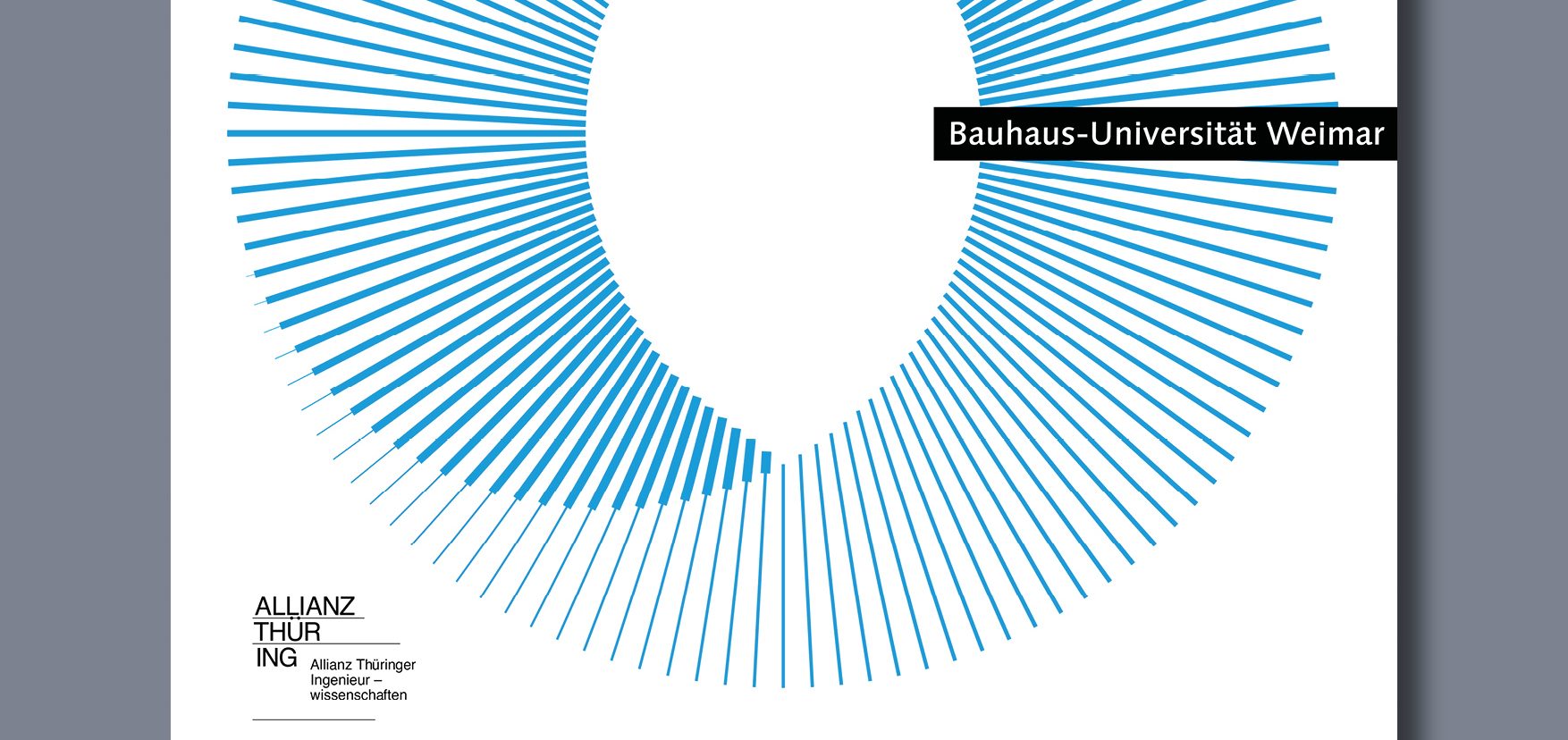 Plakat für den Tag der Ingenieurwissenschaften unter dem Motto »Transforming« an der Bauhaus-Universität Weimar. Zu sehen ist eine Strichgrafik, welche einem Möbiusband ähnelt und Typografie.